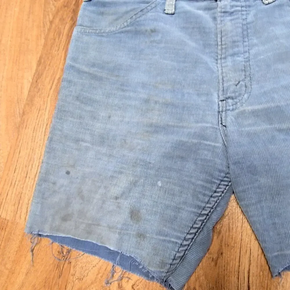 Vintage Corduroy Shorts Distressed Blue Mens 31 Cutoff Shorts